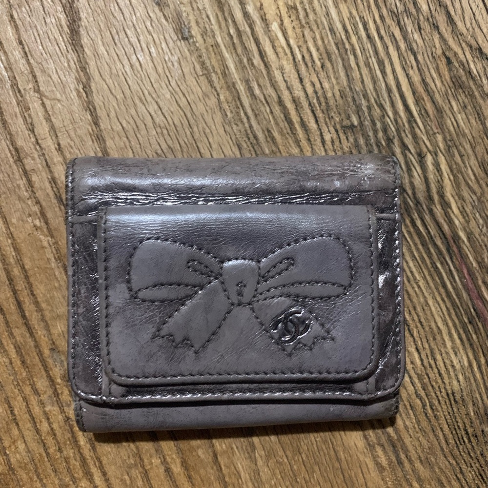 CHANEL Gray Leather Card Holder